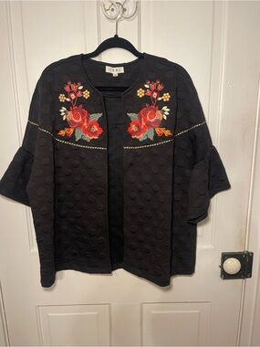 THML Embroidered Black Open Front Jacket